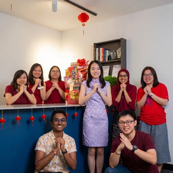 The team celebrating Chinese New Year at the office