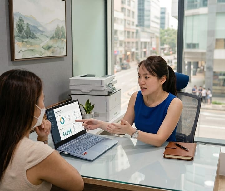 A ThreeStep advisor working through the numbers with a client